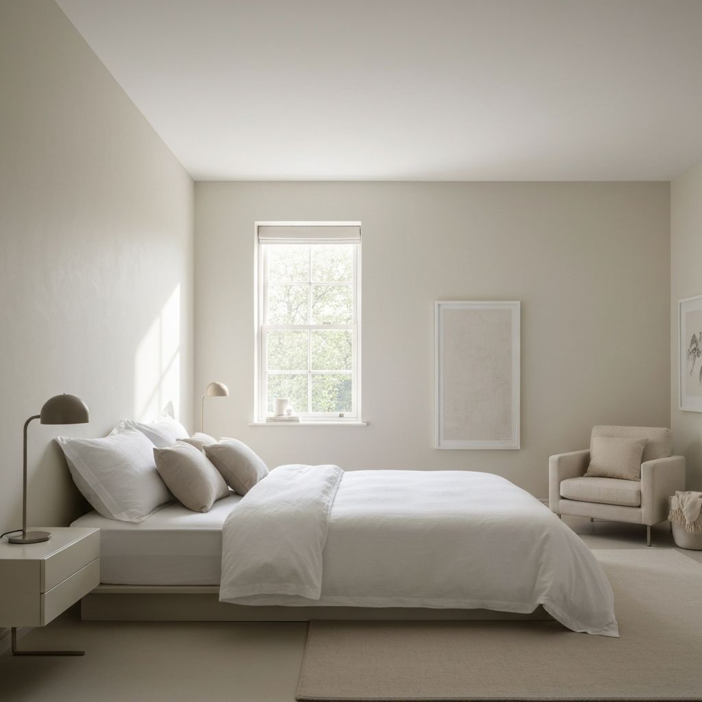 Peaceful bedroom with natural light and minimal furnishings